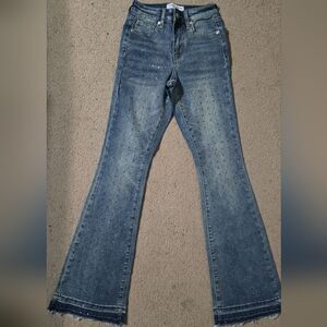 Ashley Mason Blue Flare Jeans with Studded Detail